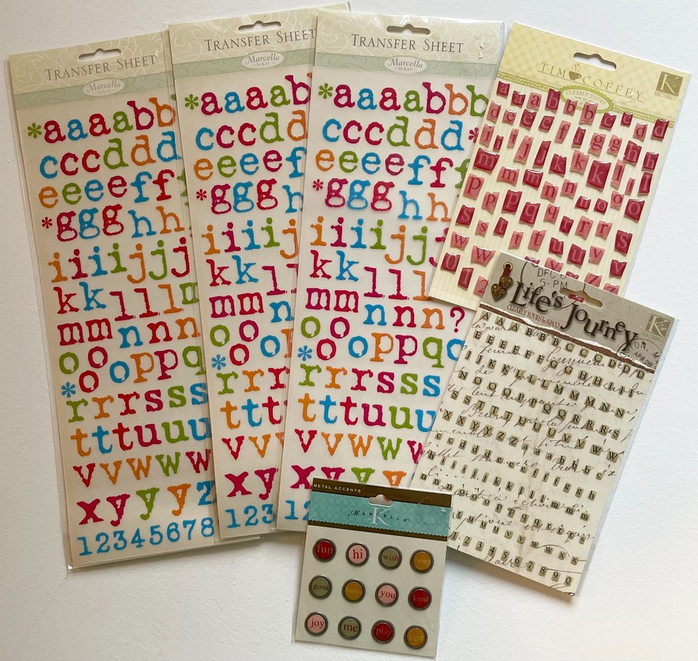 Scrapbooking Stickers Alphabet Letters Numbers Accents Lot of 6