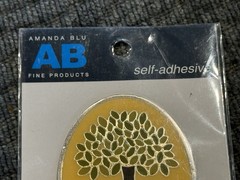 AMANDA BLU Self-Adhesive OUR FAMILY Tree MEDALLION Yellow 1-5/8”x 2-1/8” NEW