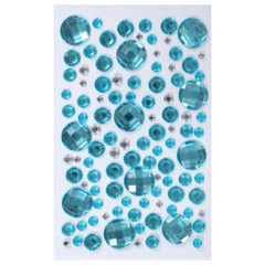 100 Blue & White Round Gemstone Stickers Embellishments Crafts Assorted Sizes