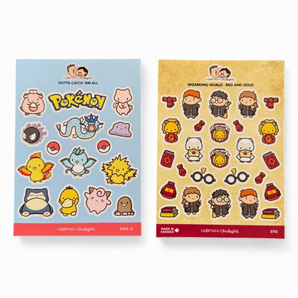 Hubman & Chubgirl Pokemon & Wizarding World Red/Gold Sticker Sheets Set