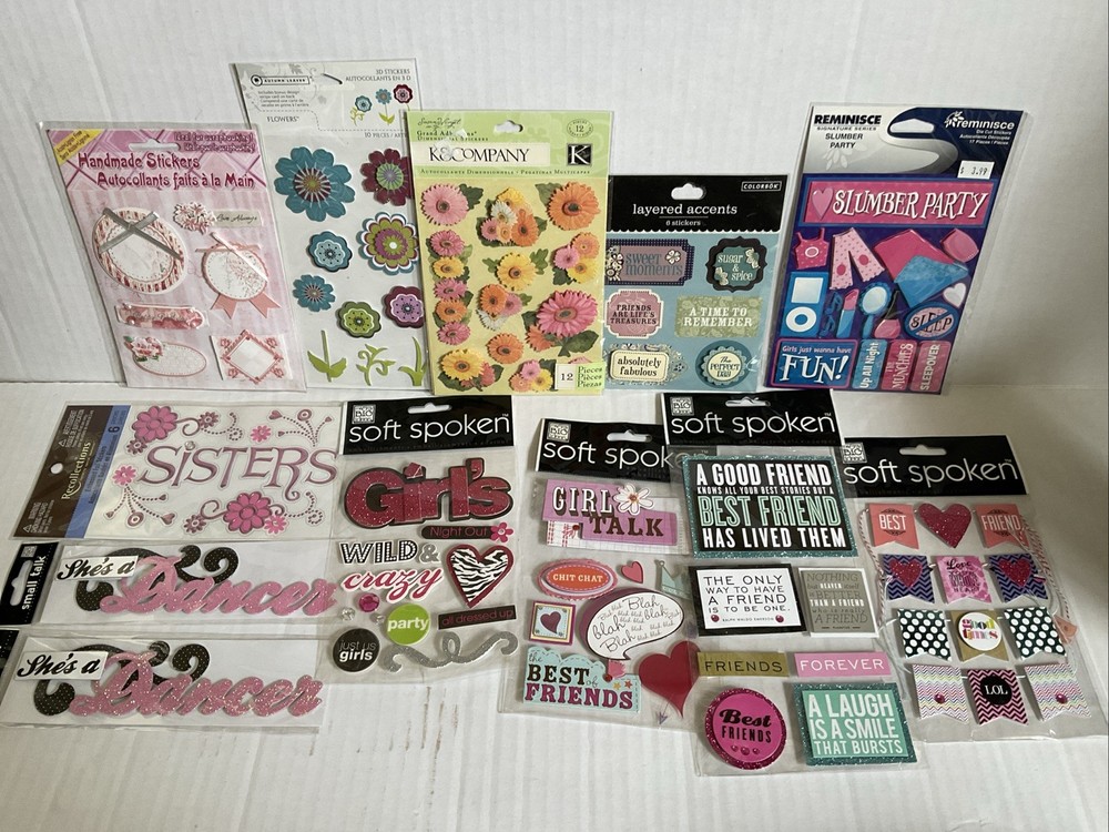 Scrapbook Dimensional Sticker Lot- Girl Themed, Flowers, Friends Sisters