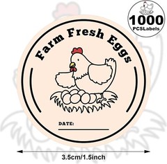 1000 Pcs Farm Fresh Eggs Washed Carton Labels 1.5 Inch Round inch