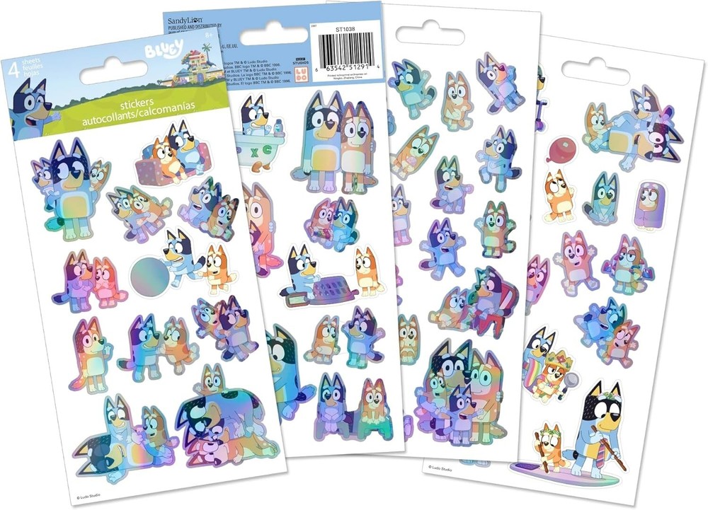 Bluey & Bingo Holographic Stickers Pack Sticker Sheet – 4 Sheets of stickers