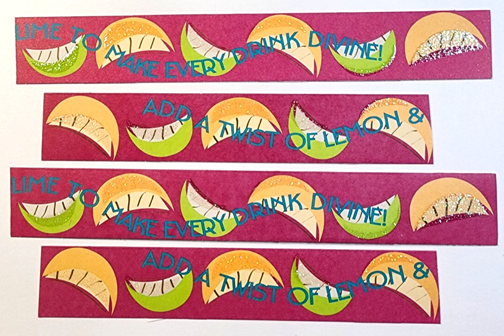 Lemon Lime Cocktail Stickers Glitter Accents 4pc 6″x1″ Borders Tropical Drinks
