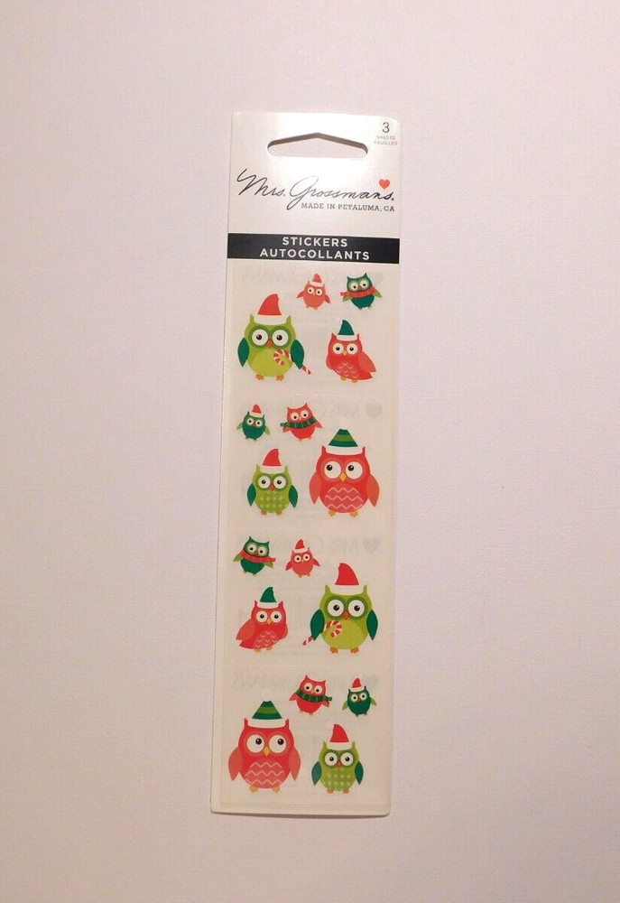 Mrs. Grossman’s Lot of 3 Strips Brand New Package ~Christmas Owls~ Stickers