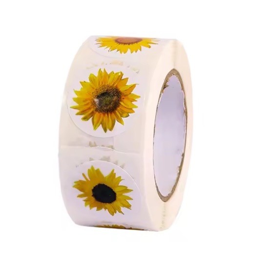 1 Roll 500 pcs Sunflower Stickers 1 in / 25 mm 4 Designs Brand New
