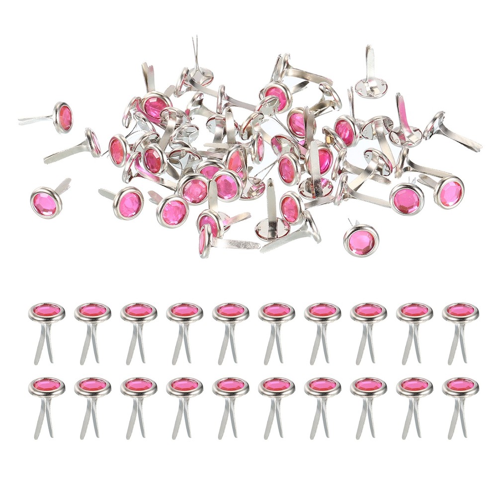 100 Pcs Paper Fasteners Mini Metal Rhinestone Fastener Pink 0.5″x0.3″