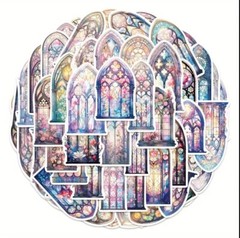 20pcs Stained Glass Church Window -Mini Stickers- Scrapbook, Journal, DIY Crafts