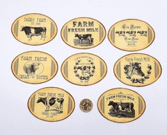 8-Primitive-Farmhouse-Country-Dairy-Oval-Farm-Linen Cardstock-Labels-Stickers