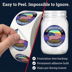 USA Hologram Flag Stickers 1″ Round American Flag Labels, 500 PCS, Glossy Finish