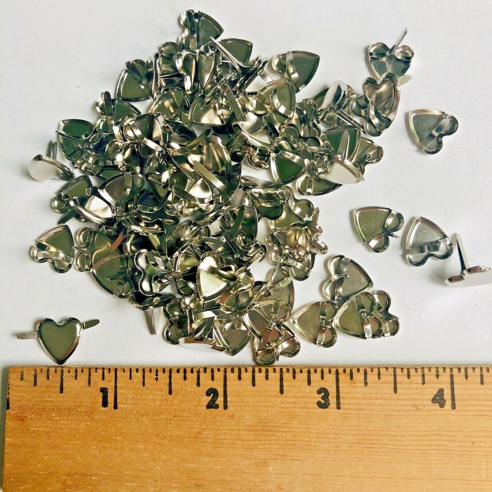 HyGlo Deco Fasteners – Brads – 3/8″ Silver Hearts – 100 – NEW