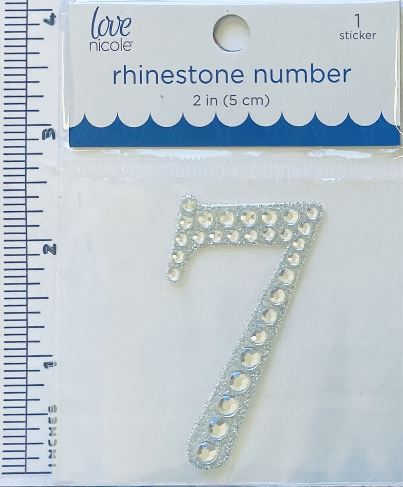 Number 7 Rhinestone Sticker 2″ Clear Silver Glitter Scrapbook Monogram Bling