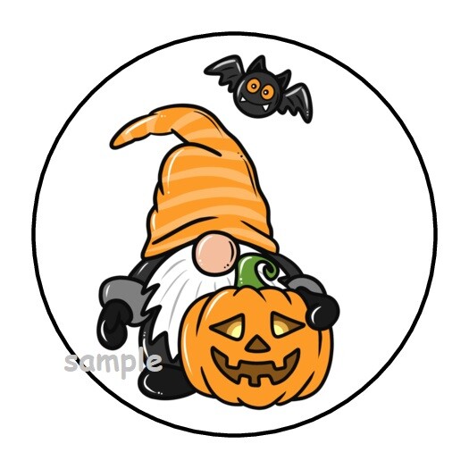 30 GNOME HALLOWEEN ENVELOPE SEALS LABELS STICKERS 1.5″ ROUND BAT JACK O LANTERN