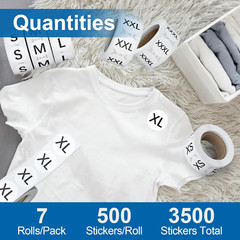 3500 Pcs 1 Inch Size Stickers for Clothing XS-XXXL, Self Adhesive Clothing Shirt