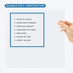 Dunwell 12×12 Scrapbook Refill Pages 25 Pack Heavy Duty Sheet Protectors 3-Ring