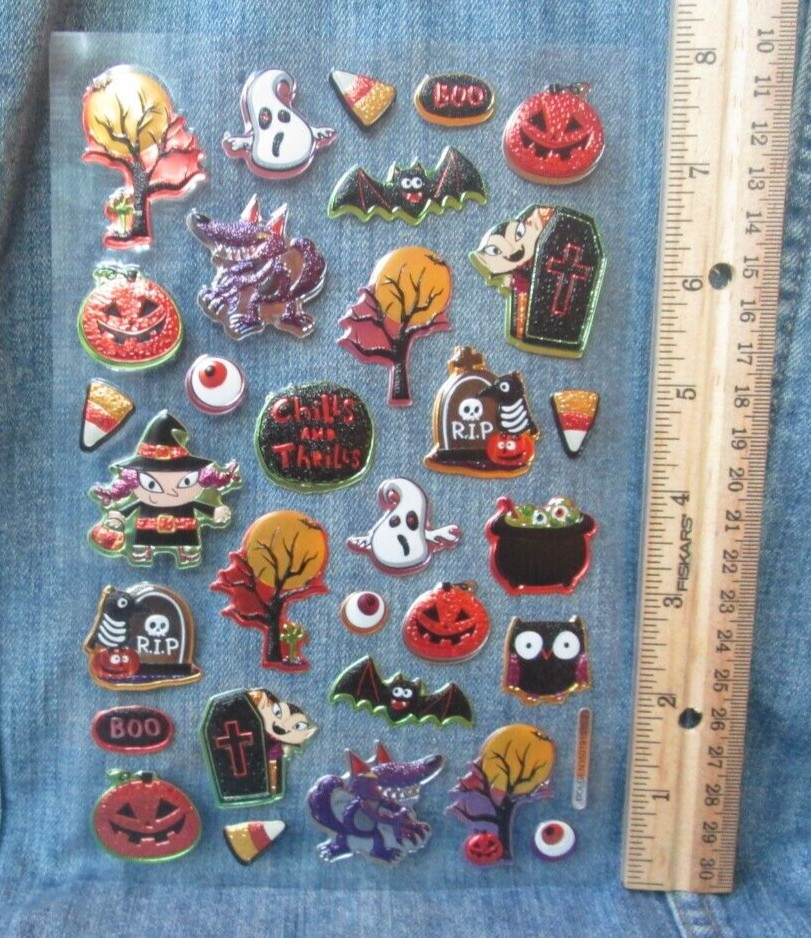 EMBOSSED FOIL HALLOWEEN IMAGES STICKERS 1 Sheet Scrapbooking MX25