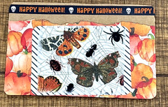 Handmade Junk Journal Card Mixed Media Paper, Fabric Moths Spiders 1 pcs 4″ x 6″