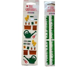 Vntg Mrs. Grossman’s Green GRASS & Garden Tools Scrapbook Stickers New