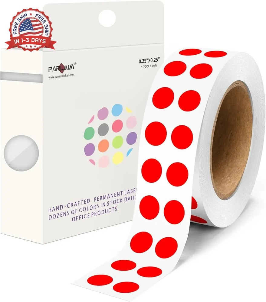 PARLAIM 0.25 inch Red Circle Dot Stickers, 1000pcs Round Colored Sticker for Col