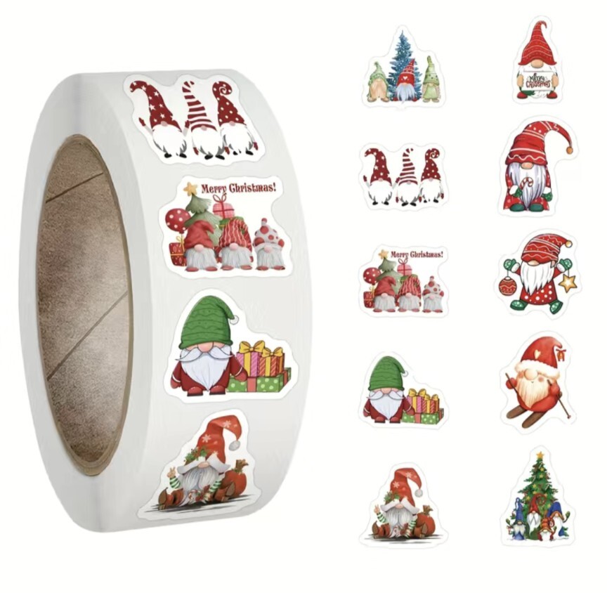 500 pcs Sticker Roll 1 Inch Holiday Christmas Elf Gnome Self Adhesive