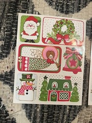 2 Sheets Vintage Rectangle Christmas Holiday 12 Stickers Green Red White Snowman