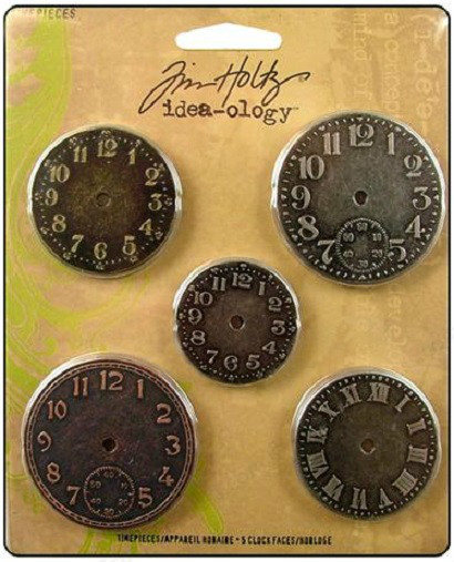 Tim Holtz Idea-ology TIME PIECES 5 CLOCK FACES METAL EMBELLISHMENTS