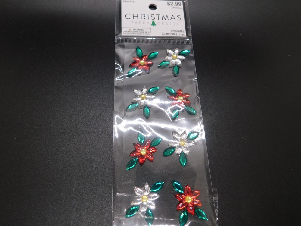 Christmas paper crafts Poinsettia Gemstones stickers 8pc