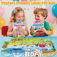 6 Sets Reusable Sticker Books for Toddlers 3+ Years, Jelly Sticker Book for K…