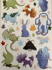Stickers Fantasy Animals Yeti Unicorn Griffin Dragon Fox Glossy Finish Paper New