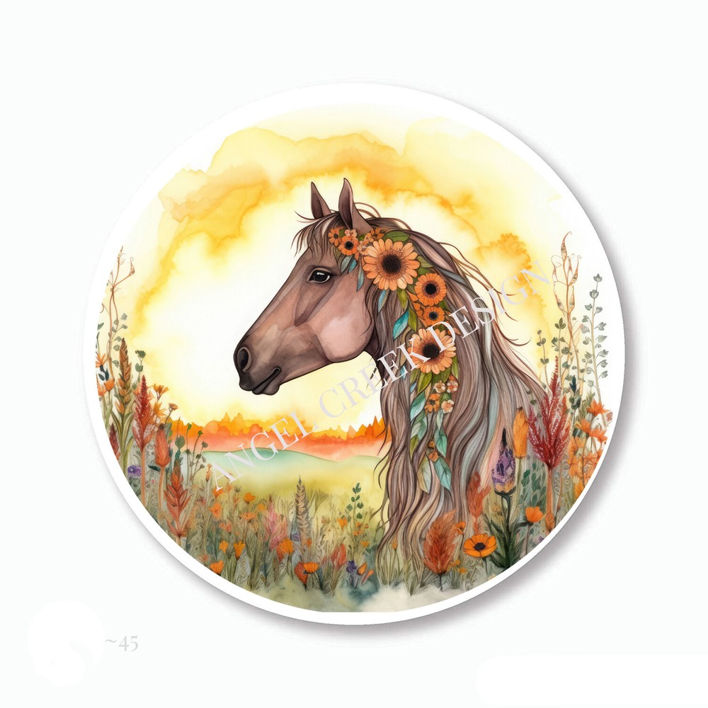 Sunset Sunflowers Horse Scrapbook Stickers Envelope Seals Horse Party Favors