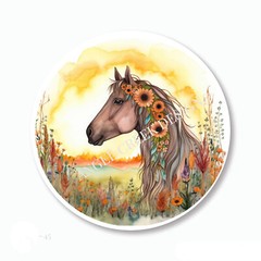 Sunset Sunflowers Horse Scrapbook Stickers Envelope Seals Horse Party Favors