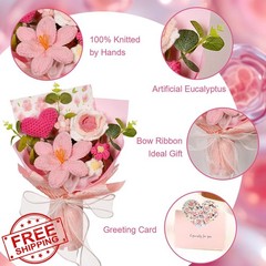 Hlenbin Crochet Flowers Bouquet Tulips Roses Love Heart Pink