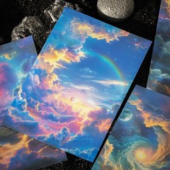 60 PCS Large Galaxy & Aurora Stickers Set – Aesthetic Sky for Scrapbooking, Jour