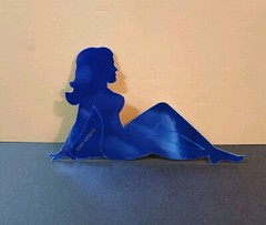 Vintage Stickers MUD FLAP GIRL Glossy Foil Vending Sticker VTG PVI Blue 01
