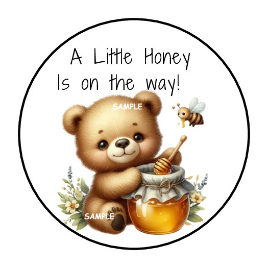 A LITTLE HUNNY IS ON THE WAY ENVELOPE SEALS LABELS STICKERS 1.5″ (30) HONEY BEAR