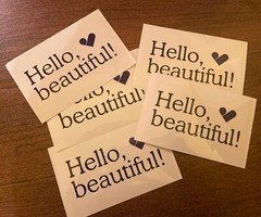5 “Hello, Beautiful!” With Heart Stickers 3 1/4 X 5in