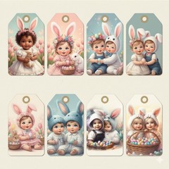 8 Pcs Spring Easter Children Tags Junk Journals Scrapbook USA