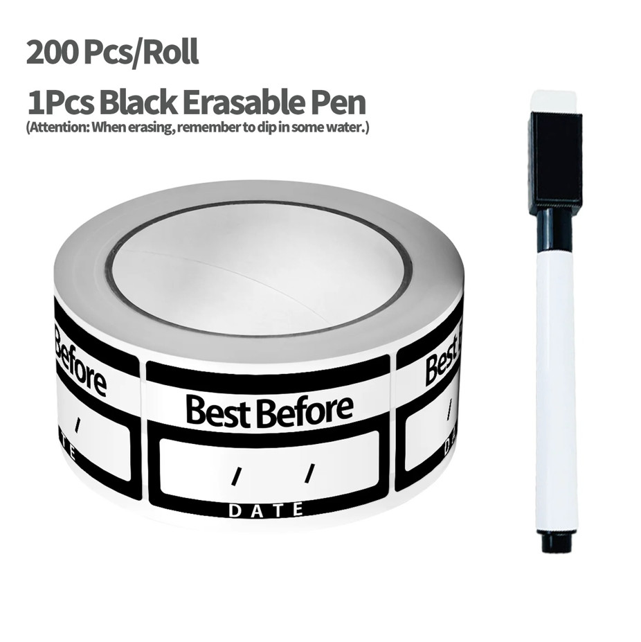 200 pcs Best Before Date Stickers Roll Erasable Pen Labels