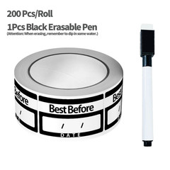 200 pcs Best Before Date Stickers Roll Erasable Pen Labels