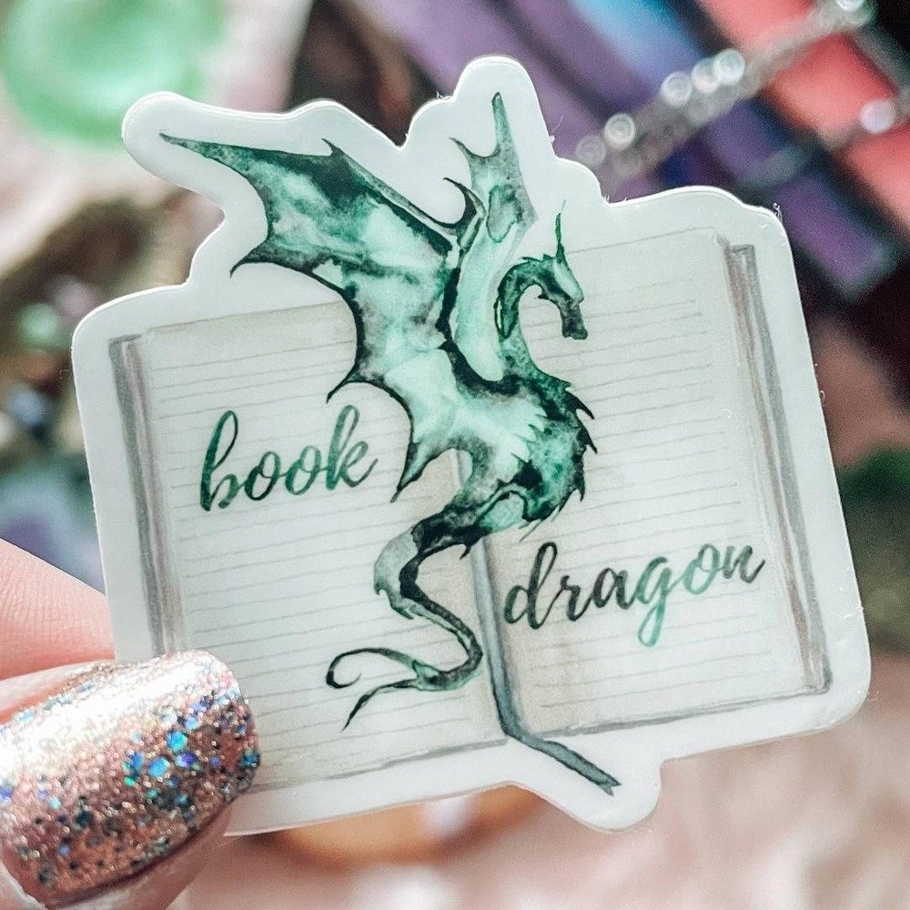 Green Book Dragon Watercolor Sticker – Fantasy & Mythical Vinyl Decal