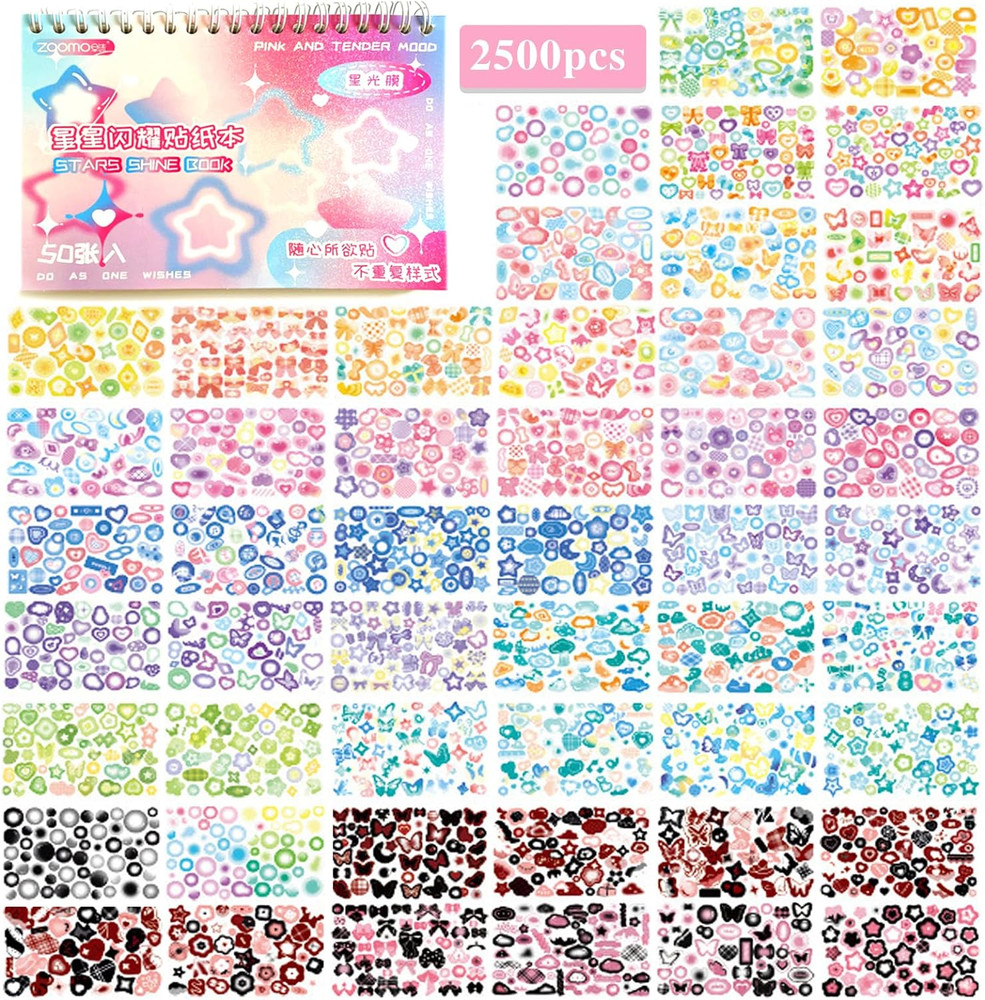 2500PCS Kpop Photocard Stickers – Glitter, Butterfly, Heart, Ribbons Deco Stick