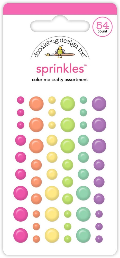 Doodlebug Sprinkles Puffy Enamel Dots Color me Crafty Bright Pink Purple Green +