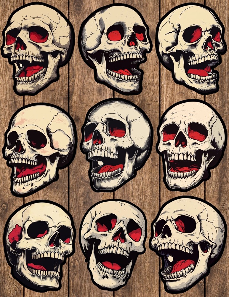 Red Eyed Skull Die Cut Vinyl Stickers Set Scrapbooking Laptop Waterbottle