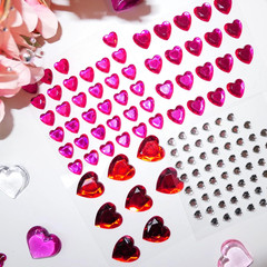 Heart Face Gems Stickers,516 Pcs Small Flatback Red Pink Heart Rhinestone Sticke