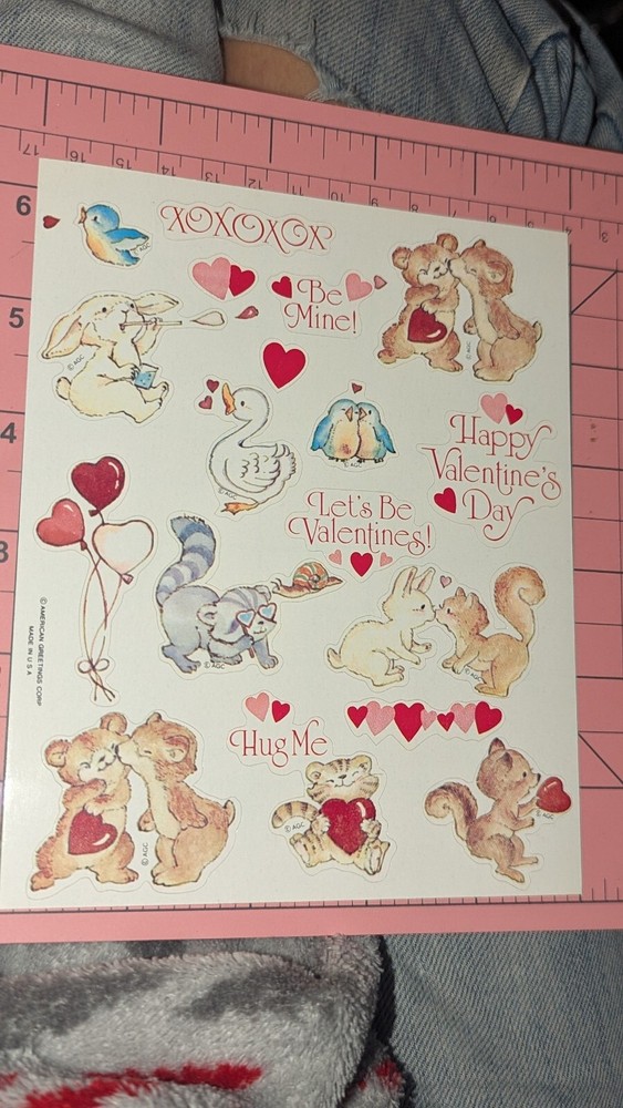 Vintage American Greetings Stickers Valentine’s Day Cute Animals 1 Sheet