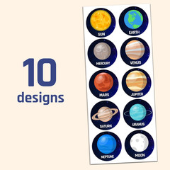 40 Sheets Space Planet Stickers Set – 400 Stickers, 1.5 Inch Size