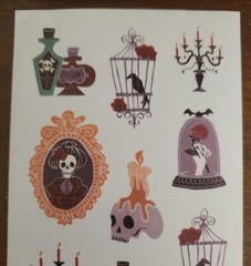 STICKII CLUB Halloween Gothic Skulls themed sticker sheet, art by vankhuynhart