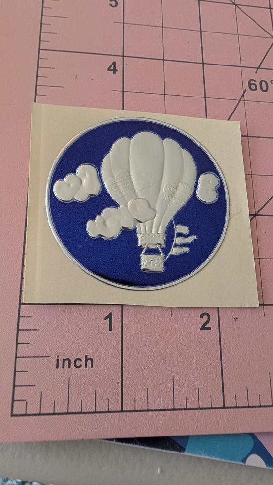 Vintage Stickers Illuminations Hot Air Balloon Silver Foil Embossed Sticker READ