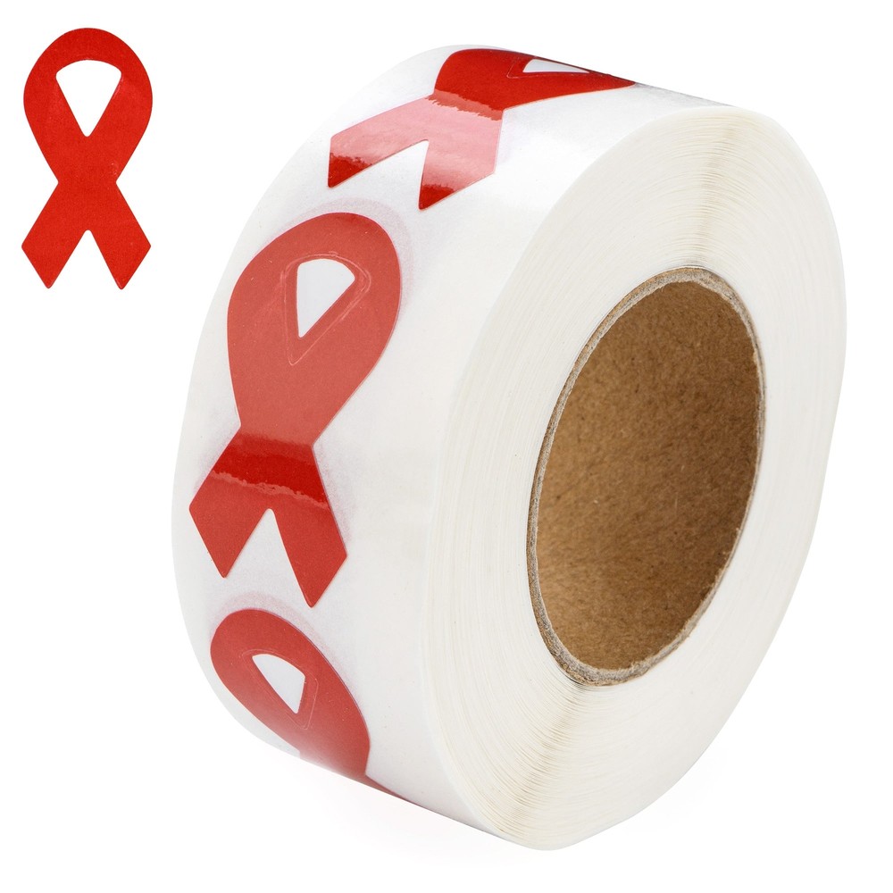 Red Awareness Ribbon Stickers 1.5×0.75 Inch 1 Pack (250pcs)