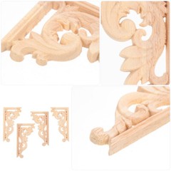 4 PCS Wood Carved Onlays Wooden Corbels Decor for Home Corner Applique